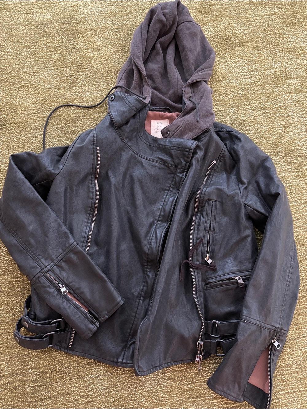 Free People Hooded Moto Leather Jacket - size small